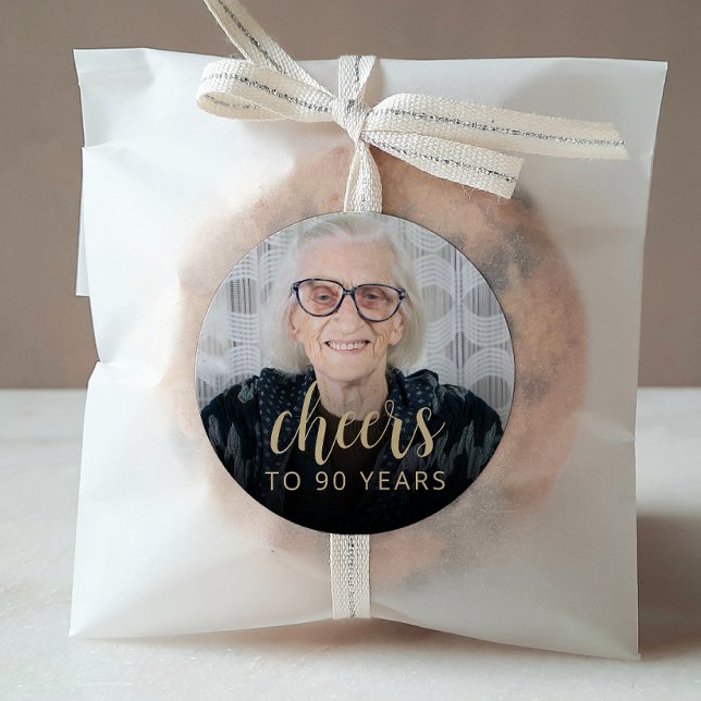 Sticker Rond Photo de fête d'anniversaire 90 ans Acclamations (Créateur téléchargé)