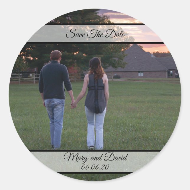 Sticker Rond Photo de fiançailles Save The Date (Devant)