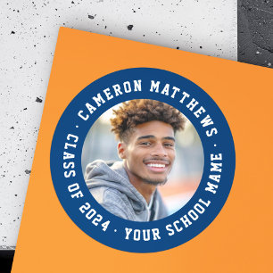 Sticker Rond Photo de fin d'études moderne bleu foncé