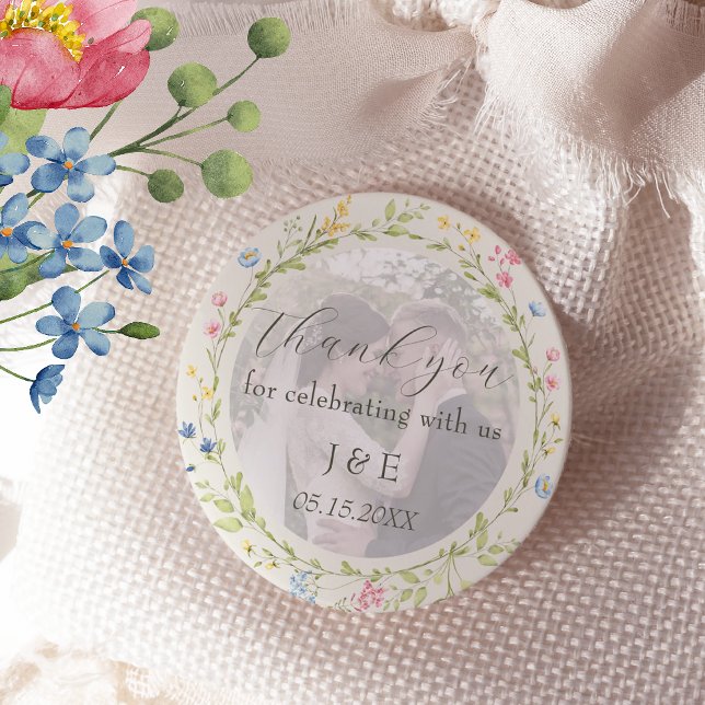 Sticker Rond Photo de fleurs sauvages Mariage Merci (Créateur téléchargé)