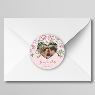 Sticker Rond Photo de forme cardiaque mariage de script moderne