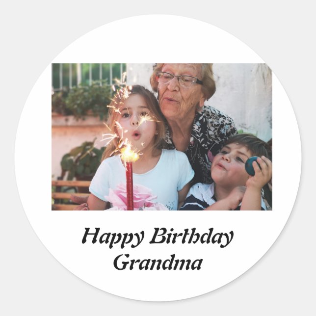 Sticker Rond Photo de grand-mère d'anniversaire sur mesure (Devant)