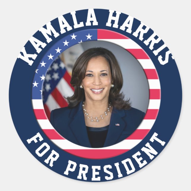 Sticker Rond Photo de la campagne Kamala Harris (Devant)