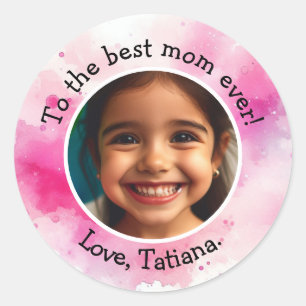 Sticker Rond Photo de la fête des mères personnalisée et messag