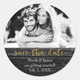 Sticker Rond Photo de mariage glamour rustique en bois noir SAV