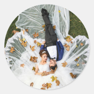 Sticker Rond Photo de mariage personnalisée