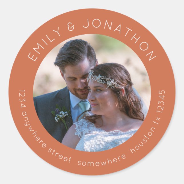 Sticker Rond Photo de mariage personnalisée Adresse de retour T (Devant)