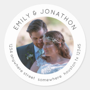 Sticker Rond Photo de mariage personnalisée Nom de retour Adres