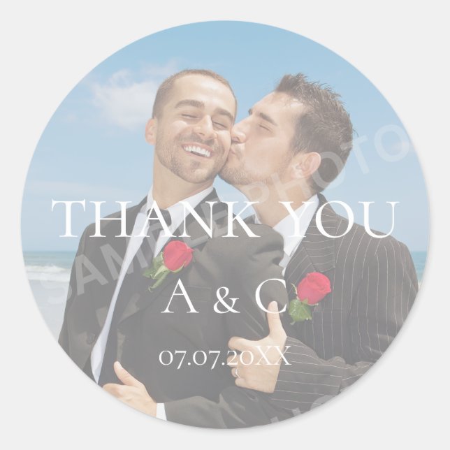 Sticker Rond Photo de Merci Mariage minimaliste simple (Devant)