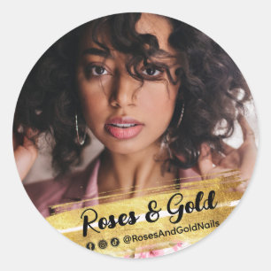 Sticker Rond Photo de modèle de marque de l'influent sur les mé