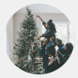 Sticker Rond Photo de Noël de famille personnalisée