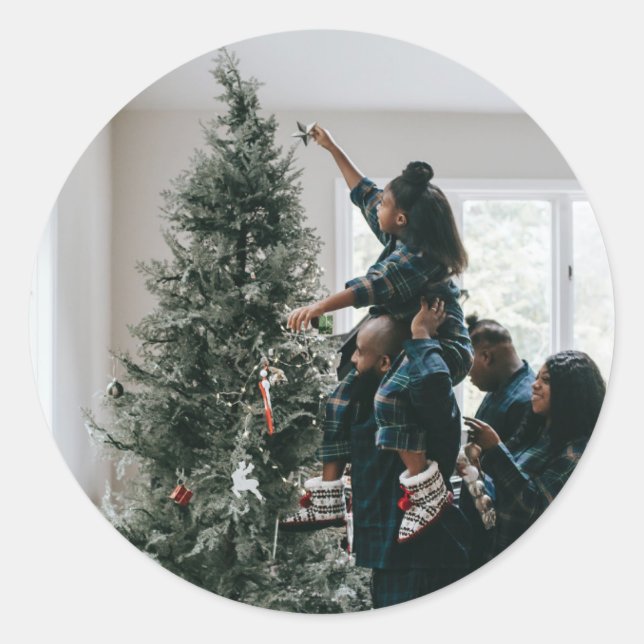Sticker Rond Photo de Noël de famille personnalisée (Devant)