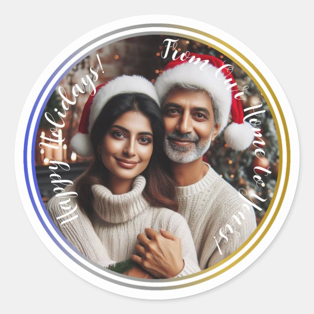 Sticker Rond Photo de Noël personnalisée (Devant)