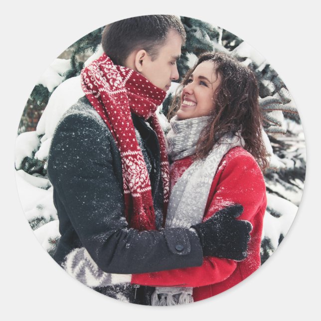 Sticker Rond Photo de Noël personnalisée en couple (Devant)