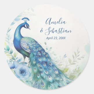 Sticker Rond Photo de paon élégant pour arche de mariage QR TLW