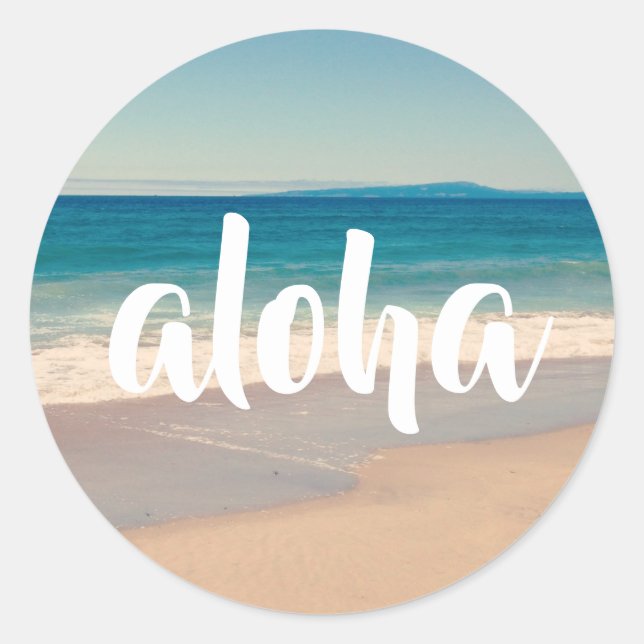 Sticker Rond Photo de plage turquoise aqua Aloha (Devant)