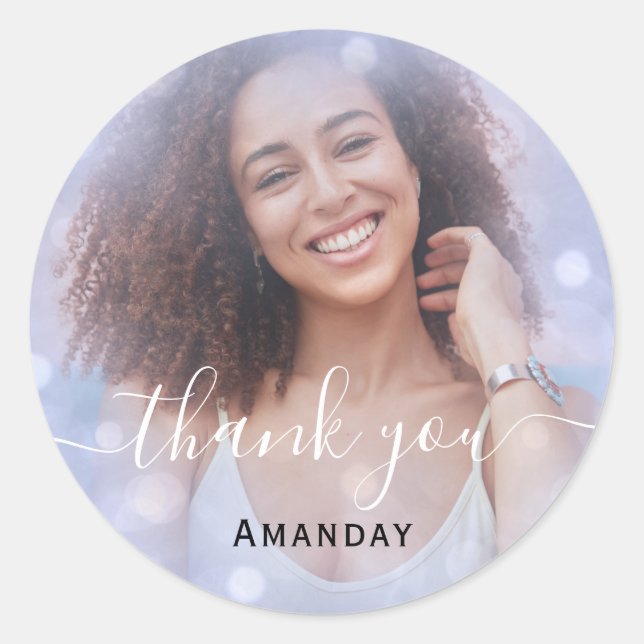 Sticker Rond Photo de remerciement Bridal Sweet16 Graduate Blue (Devant)