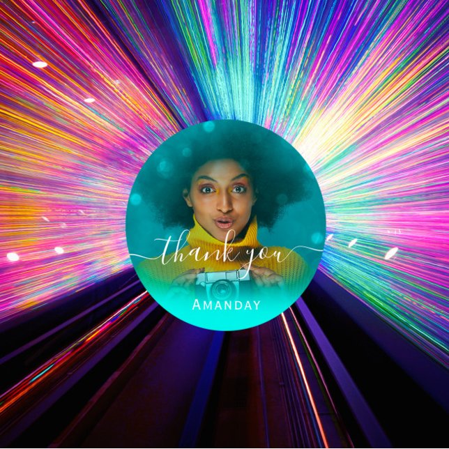 Sticker Rond Photo de remerciement Mariage Sweet16 Graduate Par (Thank Photo Photo Bridal Sweet16 Graduate Party Classic Round Sticker)