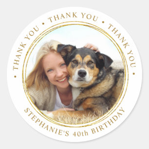 Sticker Rond Photo de remerciement personnalisé avec or pour fê