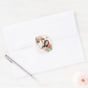 Sticker Rond Photo de roses roses et de libellule