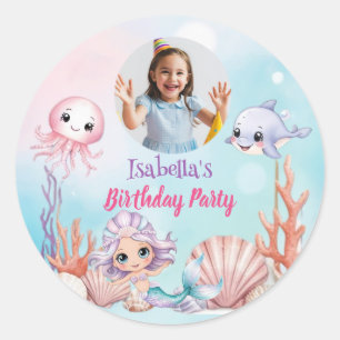 Sticker Rond Photo de sirène sous la mer anniversaire