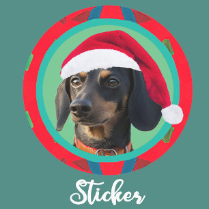 Sticker Rond Photo de vacances vert rouge de votre chien ou de