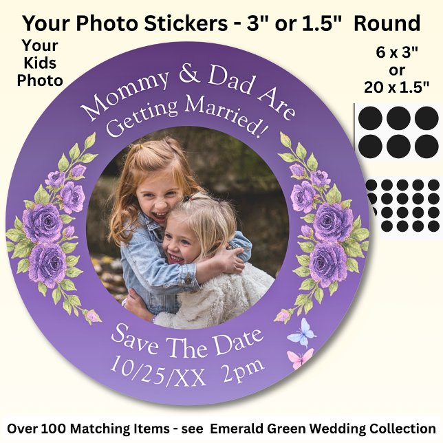 Sticker Rond Photo de vos enfants Maman Papa se marient   (Créateur téléchargé)
