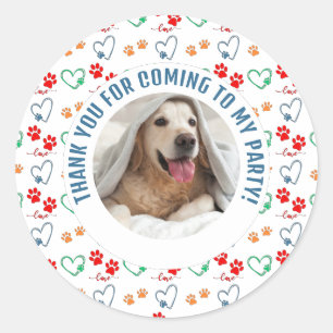 Sticker Rond Photo Dog Birthday Merci Party