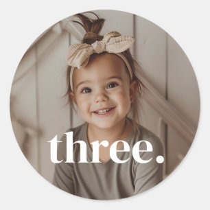 Sticker Rond Photo du 3e anniversaire - trois