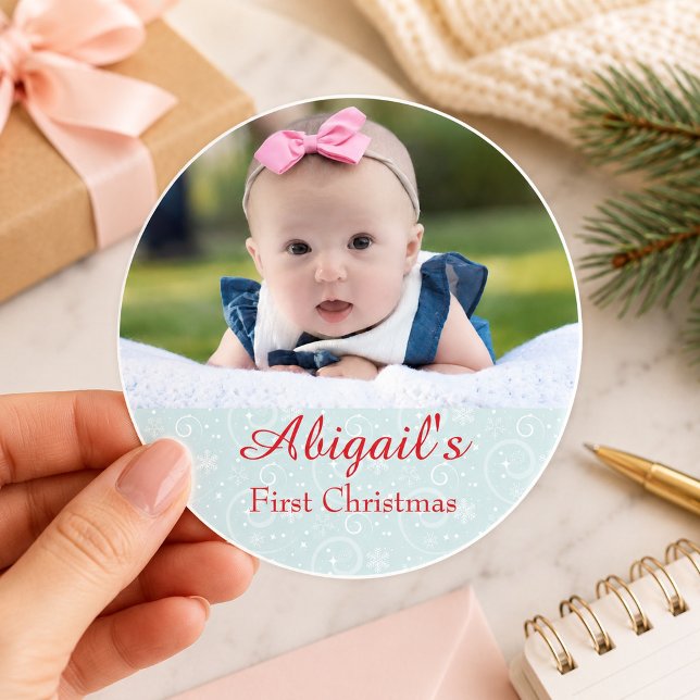 Sticker Rond Photo du premier Noël de bébé (Créateur téléchargé)