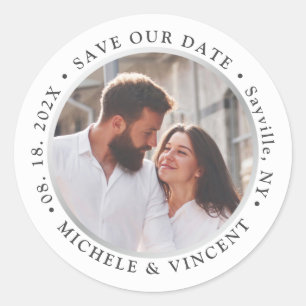 Sticker Rond Photo En Argent Moderne Simple Enregistrer La Date