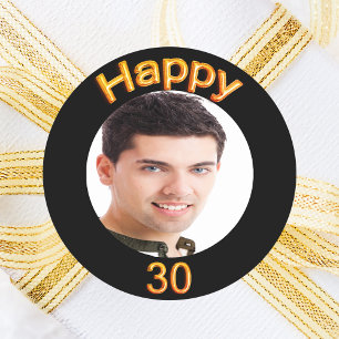 Sticker Rond photo en or noir de 30e anniversaire