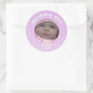 Sticker Rond Photo Fille d'anniversaire Hiver Onederland