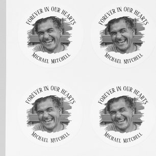 Sticker Rond Photo Funéraire Brossé À Tout Jamais Dans Nos Cœur