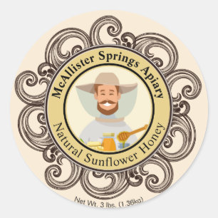 Sticker Rond Photo Honey Jar Beekeeper Gold