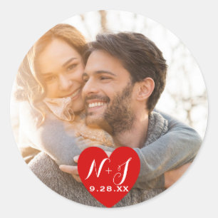 Sticker Rond Photo Image Faveur de mariage en forme de cœur rou