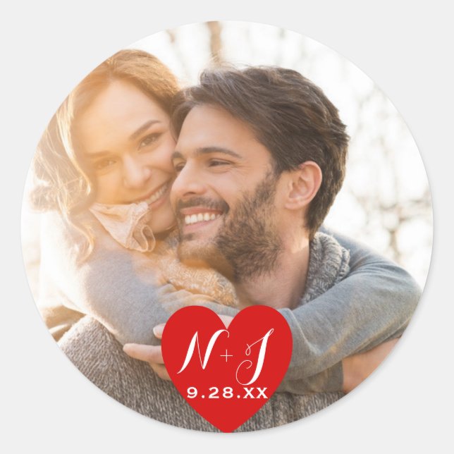 Sticker Rond Photo Image Faveur de mariage en forme de cœur rou (Devant)
