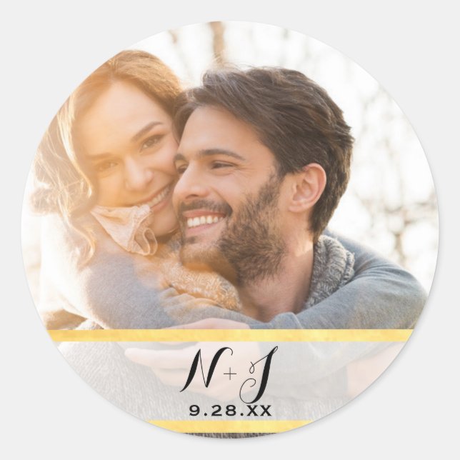 Sticker Rond Photo Image Faveur de Mariage Moderne Or Luxueux (Devant)