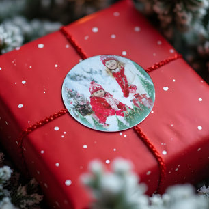 Sticker Rond Photo magique de fête de Noël de globe de neige