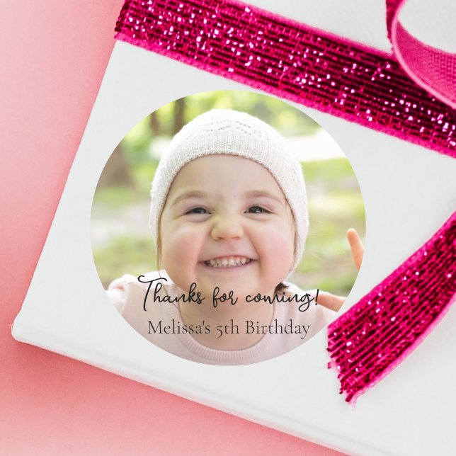 Sticker Rond Photo Merci du parti Anniversaire de enfant (Photo Kids Birthday Party Thank you Classic Round Sticker)