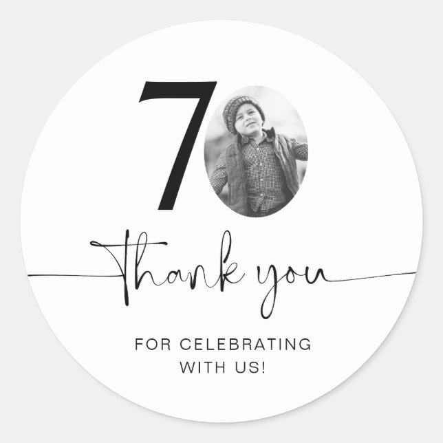 Sticker Rond Photo Merci pour votre 70e anniversaire (Devant)
