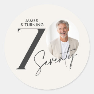 Sticker Rond Photo minimale d'anniversaire moderne pour les 70
