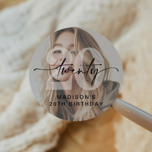 Sticker Rond Photo minimaliste fête d'anniversaire 20e