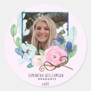 Sticker Rond Photo moderne Graduation florale personnalisée