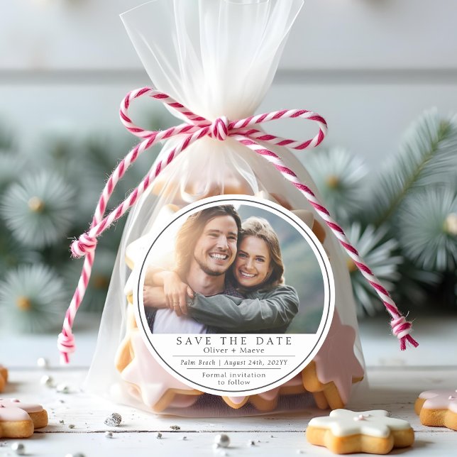 Sticker Rond Photo Moderne Minimale Noir Blanc Enregistrer La D (Créateur téléchargé)