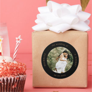 Sticker Rond photo monogramme élégant mariage classique rond
