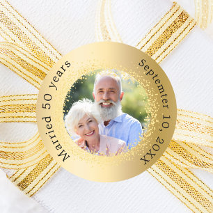 Sticker Rond Photo or 50 ans de mariage en or