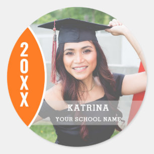 Sticker Rond Photo Orange and White Graduation personnalisée