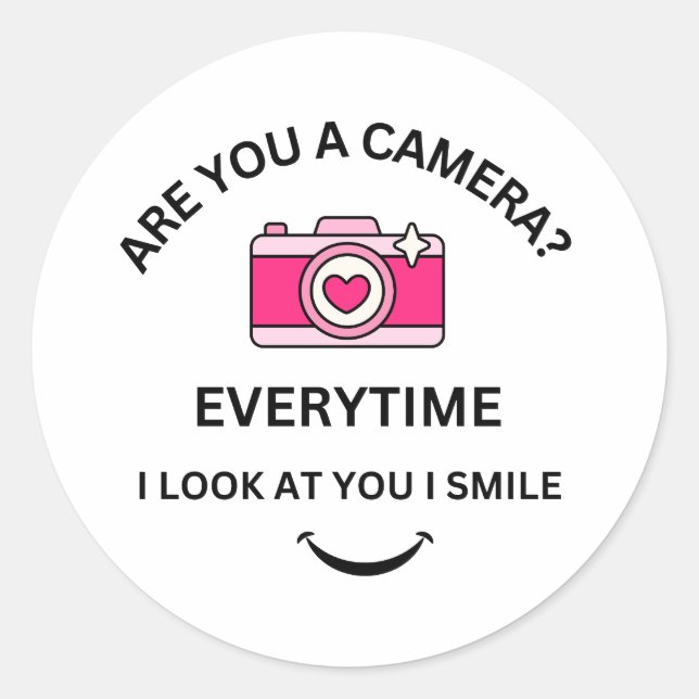 Sticker Rond Photo Perfect Love Pink Camera Valentine's (Devant)