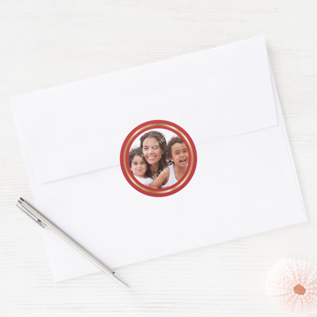 Sticker Rond Photo personnalisable de Noël (Enveloppe)
